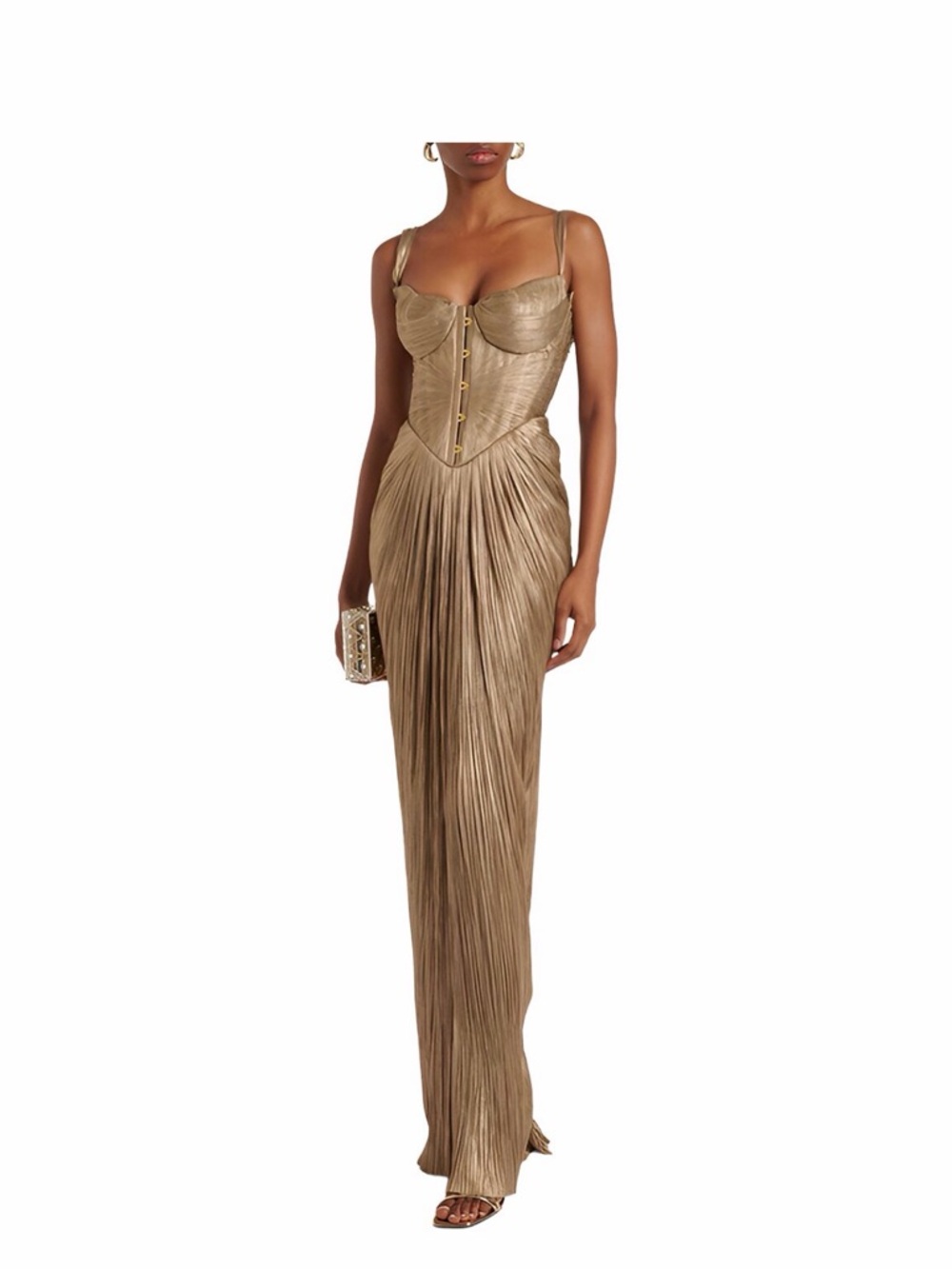 Gold Pleated Corset Evening Gown